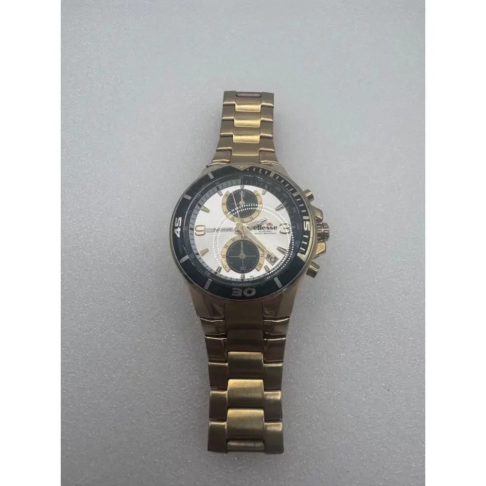 Gold-toned Ellesse Sportiva Chronograph watch 03-0442 silver sunburst dial